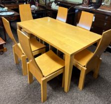 A vintage Habitat beech dining table and six chairs. Marked CATO to underside. Table 160cm l x