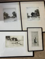 Four framed etchings to include Jack Hewer (1889-?). 'Top Withens (Wuthering Heights)' Limited