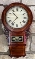 An American walnut inlaid drop dial wall clock. 82cm h x 43.5cm w.