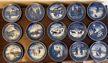 Fifteen Royal Copenhagen Christmas plates of various titles, dates between 1954-1987. (15)