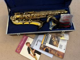 An Amati Kraslice ATS-32 Saxophone. S/N: 335962 in fitted case with accessories to include 2 x mouth