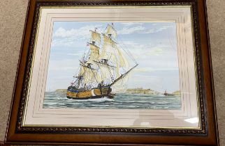 Barry Lawson watercolour of sailing ship off Whitby. Signed Barry Lawson ‘98. Sight size 32cm x