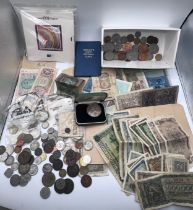 Various world coins and bank notes to include Belgium, Dutch, Portuguese, Turkish and various