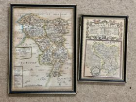 Two framed small antique hand coloured maps - "A Generall Mapp of the County of Darbie" image size