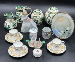 An assortment of ceramics to include a Shelley lidded pot and a small toast rack "Maytime", Nao