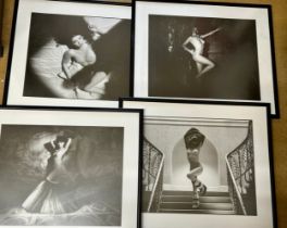 A set of 4 black and white photographic prints of nude ladies, frame size 42.5cm h x 50.5cm w.