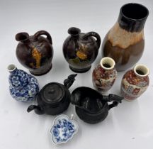 Miscellaneous ceramics to include 20thC Meissen onion pattern pickle dish, black basalt teapot