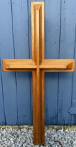 A plain vintage oak wooden cross originally from Kelk Methodist Chapel approx. 95cm h x 48cm w.