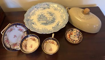 Ceramics to include a Royal Crown Derby coffee can and saucer, 19thC cups and saucer, blue and white