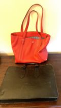 Two leather bags to include a red Kate Spade handbag and a black leather briefcase, 41cm w.