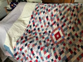 Two 19thC patchwork quilts. One with “Alice” to centre and one dated HF 1838. One badly damage in