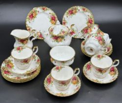 Tea service, Royal Albert Country Roses, to include teapot approx. 14cm h, milk jug, sugar bowl, six