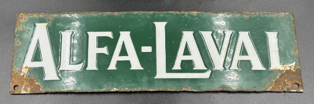 A Mid 20th century Enamel ' Alfa-Laval ' Sign, 34cms l x 10cm h.