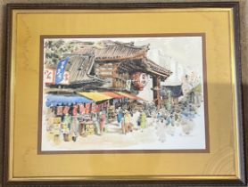 Dorothy Lawrey Vorhees (1915-2004) watercolour painting depicting Oriental market scene, signed l.l.