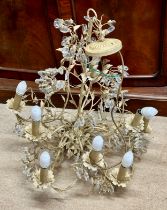 Three 20thC painted metal shabby chic French style centre light fittings measuring approx. 78cm h