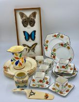 Foley China "Cube" tea and table ware to include a cake plate 23cm w along with 6 side plates 18cm d