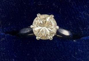 An 18 carat white gold ring set with solitaire diamond, Size I/J, weight 2.4gm. Approximate