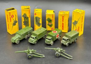 Boxed Dinky Military models to include 677 Armoured Command Vehicle, 621 3-Ton Army Wagon, 692 x 2