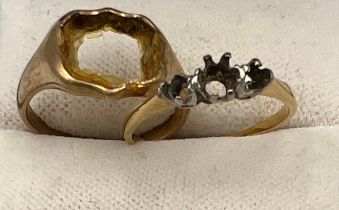 An 18 carat gold ring 1.3gm together with a 9 carat gold signet ring, 2.5gm.