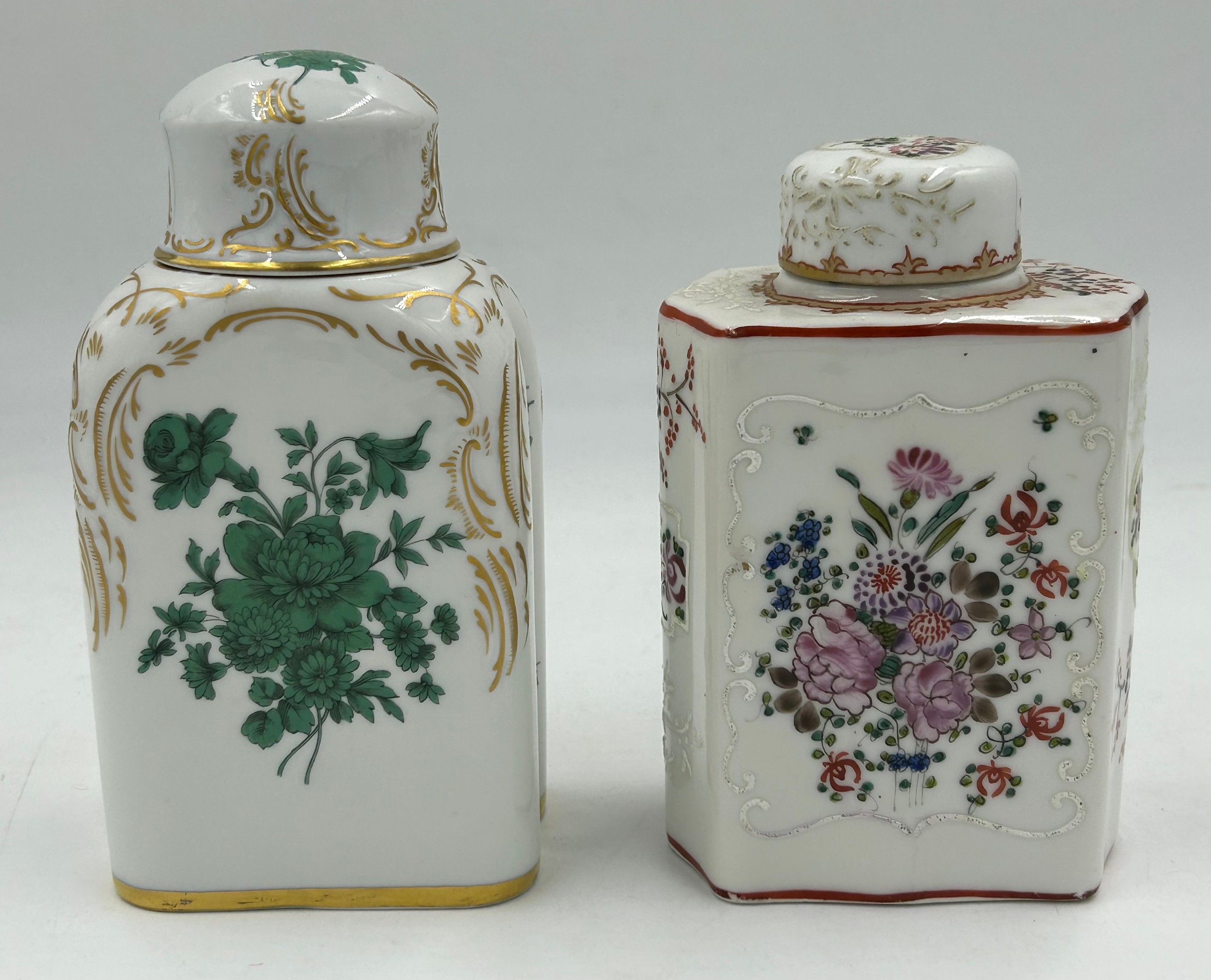 Two 19th century Porcelain Tea Caddies by Samson of Paris, one with armorial crest, one with - Image 2 of 5