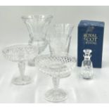 Two Royal Scot Crystal Water Goblet with boxes measuring 20cm; 2 Bonbon Crystal dishes one of
