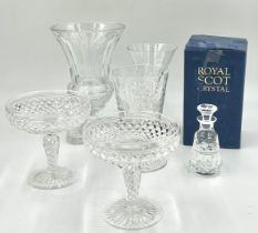 Two Royal Scot Crystal Water Goblet with boxes measuring 20cm; 2 Bonbon Crystal dishes one of