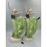 Two Katzhütte dancing lady figurines, 29cm h.