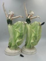 Two Katzhütte dancing lady figurines, 29cm h.