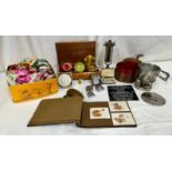 A miscellany of vintage items to include Christmas decorations, powder compacts, cigarette lighters,