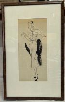 A vintage pen and ink drawing, a fashion study of a 1940's woman. Image size 44 x 20cm. Together