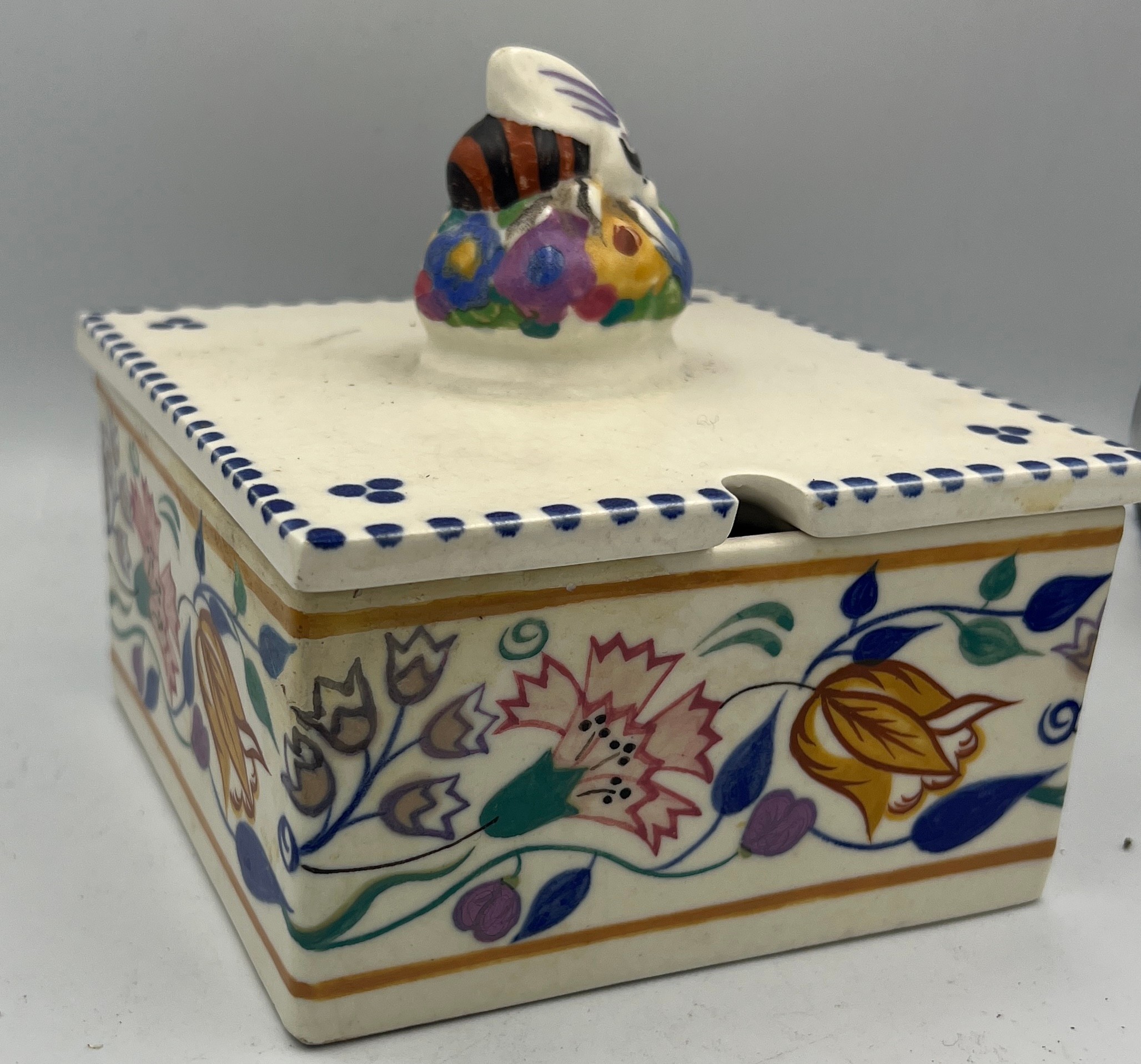 A Poole honey box together with a silver rimmed yellow glass vase, 21cm h. - Image 3 of 5