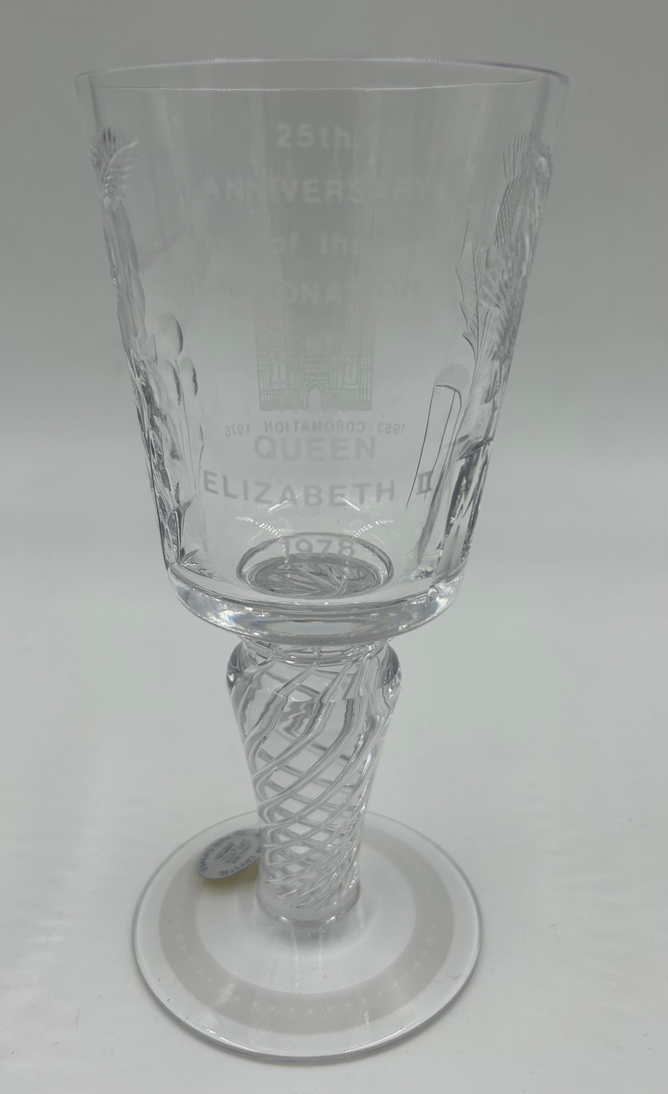 Good quality 20thC cut glass to include a Coronation decanter, 2 x large Stuart goblets etched - Image 6 of 9