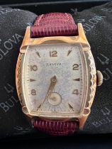 A 1955 manual 'Senator' Bulova wristwatch with subsidiary seconds dial, rectangular face and