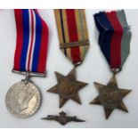 World War medals to include The Africa Star, The 1939-1945 Star and campaign medal.