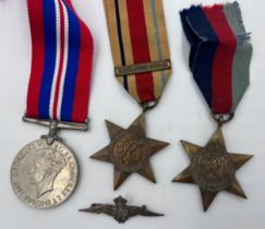 World War medals to include The Africa Star, The 1939-1945 Star and campaign medal.