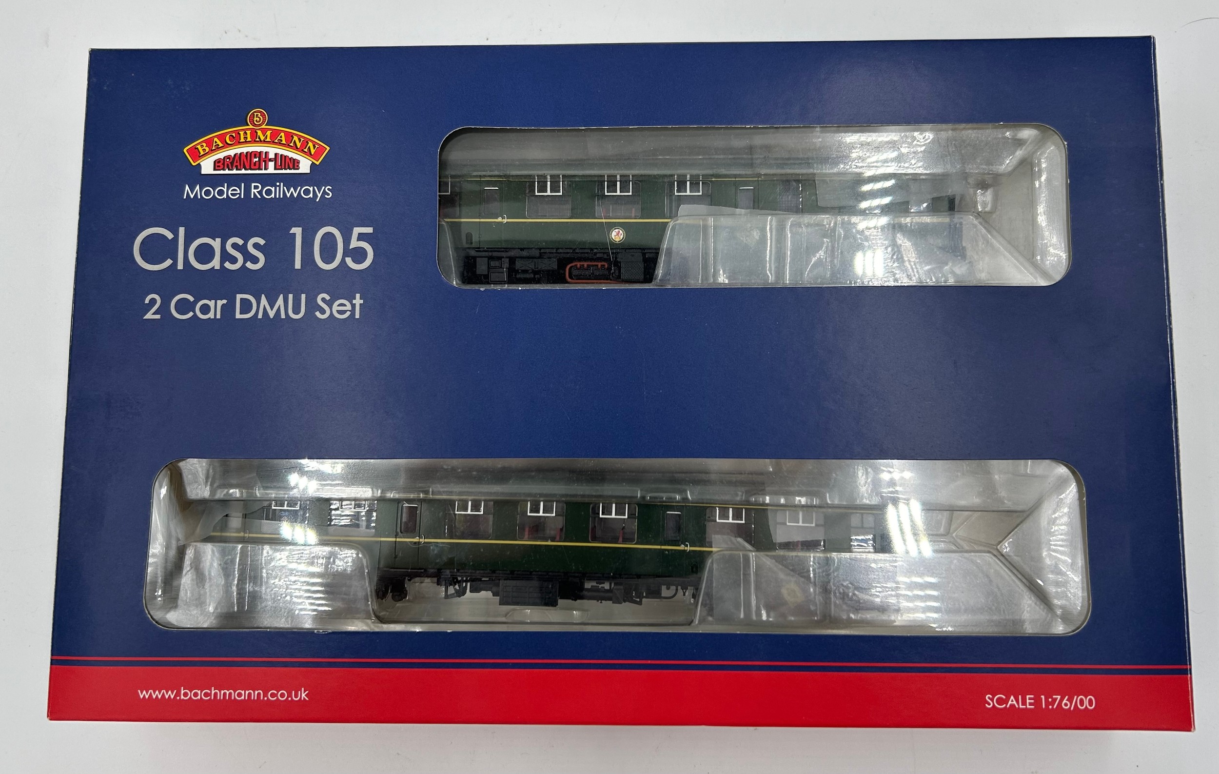 A boxed Bachmann Branch-Line OO gauge British Railways Class 105 Two Car DMU set in BR Green with