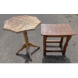 Wilf Hutchinson & Son Squirrelman oak stool with adzed top together with an unmarked oak tripod