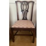 An 18thC mahogany Chippendale style chair with drop in seat. 93cm h to back.