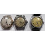 Three gentleman's watches to include an 18ct gold Zenith, Waltham U.S.A. with red 12 and a