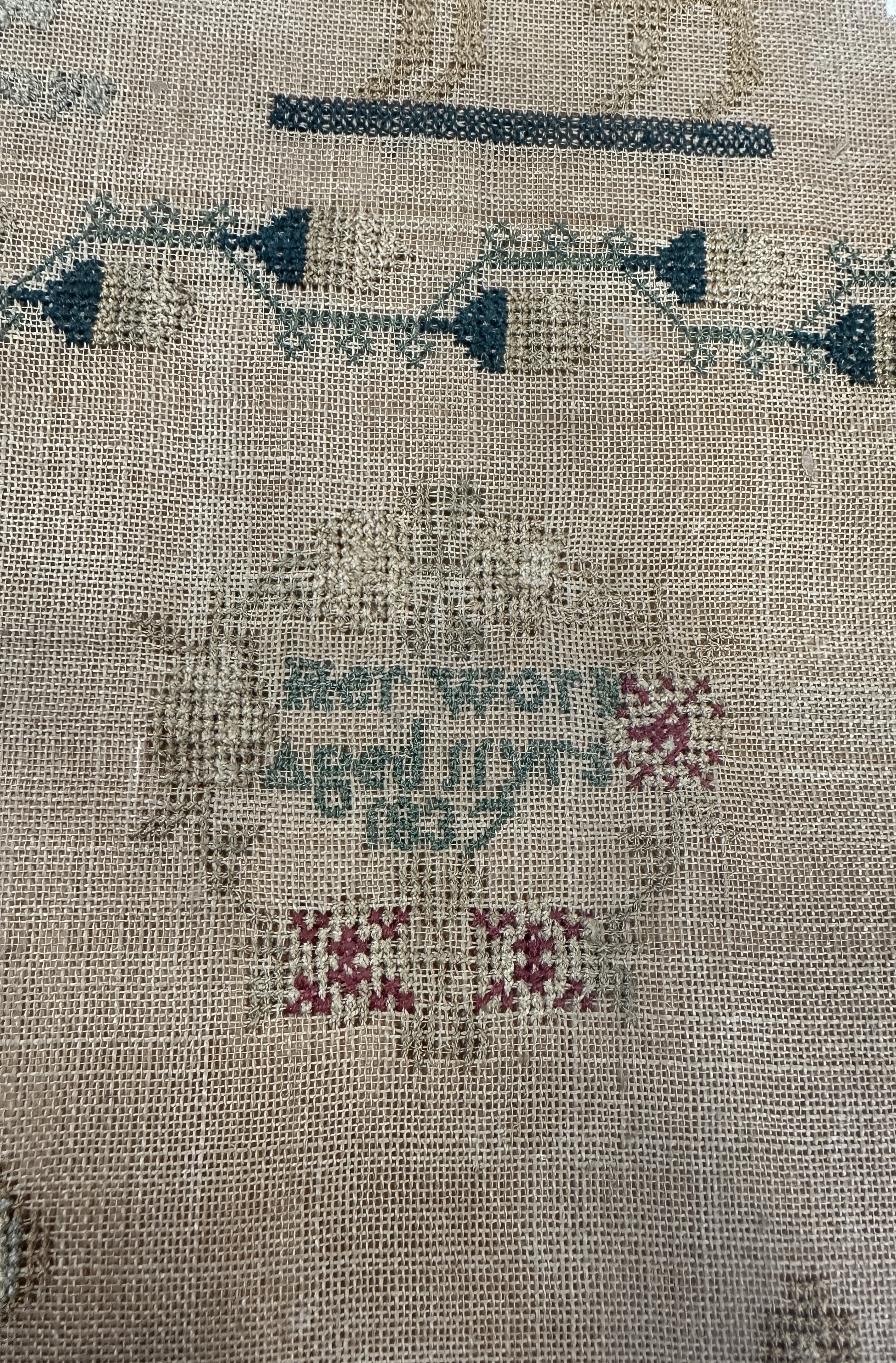 Three early 19thC cross stitch samplers to include times table Mary Whittle’s work 1816, 32cm x - Image 10 of 11
