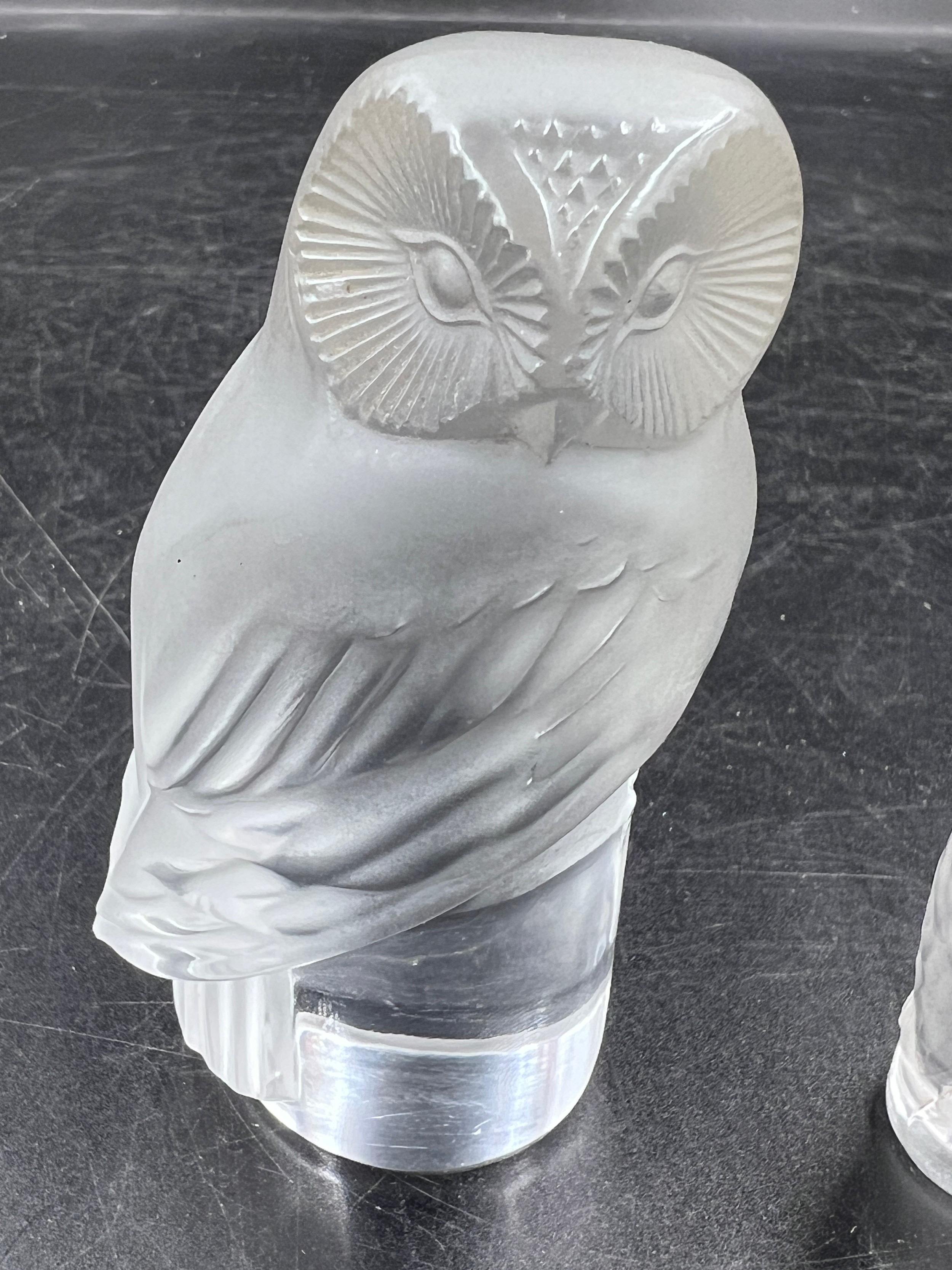 A Lalique owl, 9cm h, signed 'Lalique France' to base together with a Lalique hawk, 5cm h, signed ' - Image 2 of 7