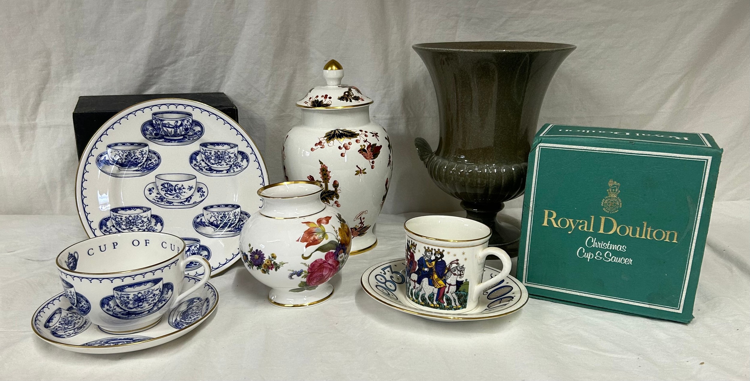 Selection of english ceramics: Royal Worcester "Cup of Cups" cup and saucer and plate (box with