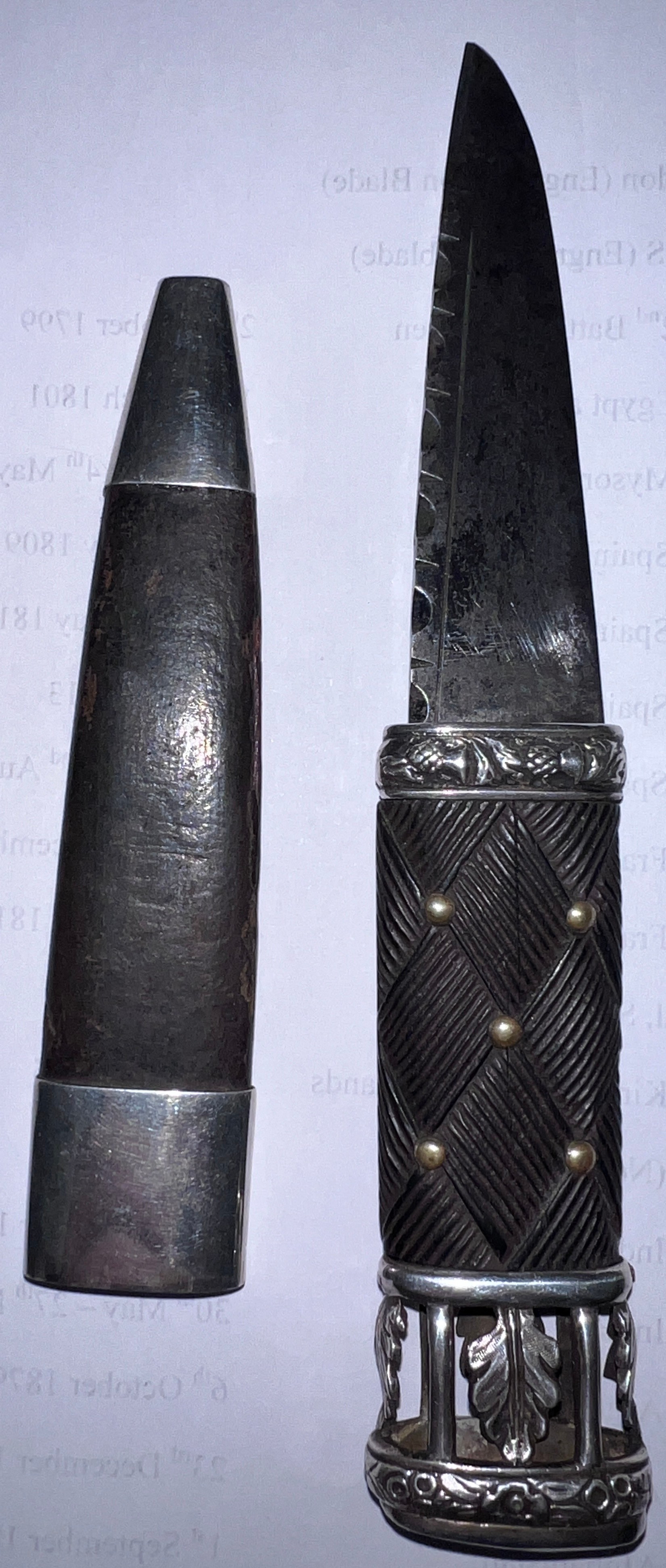 An Officers Dirk and Sgian Dubh Knife C1880, belonging to Major Arthur Lockhart Gallie. 'The - Image 4 of 33