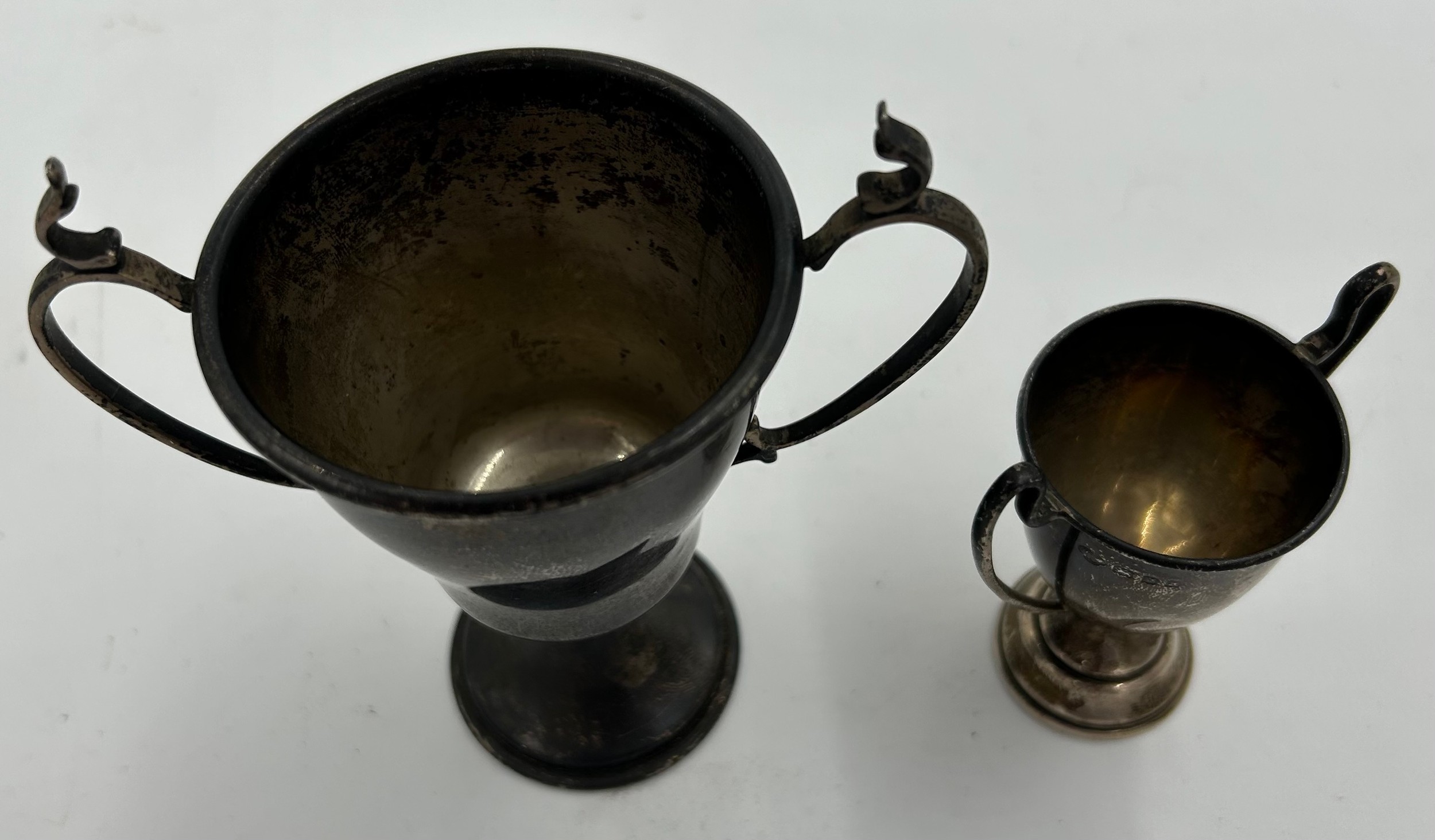 Two hallmarked silver presentation cups, no engraving. Total weight 90.4gm. Largest 12cm h. - Image 2 of 4