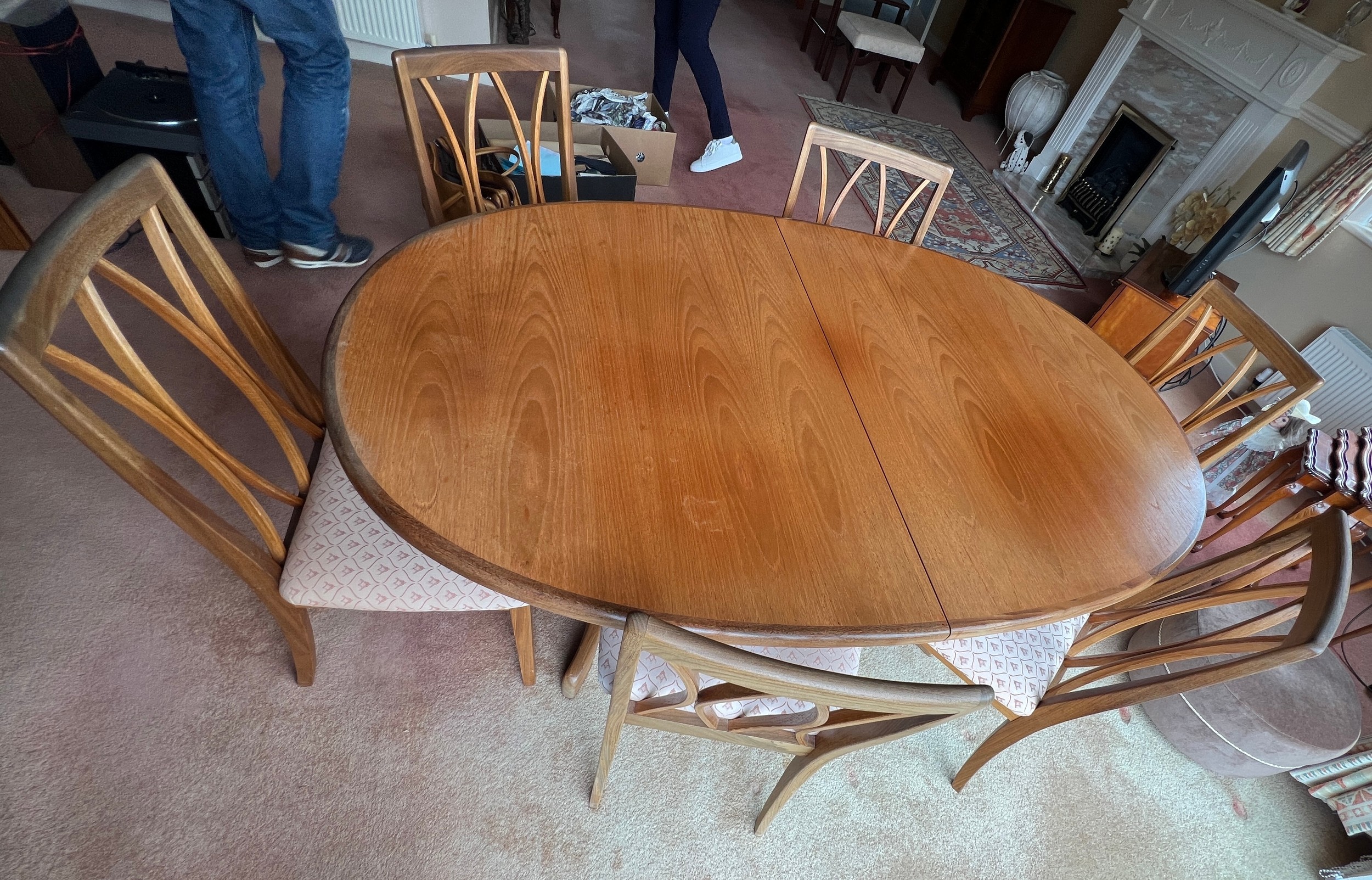 A G Plan extending dining table and 6 dining chairs, circa 1977. Extended 107cm w x 209cm l. - Image 2 of 4