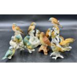 Six Karl Ens porcelain bird figurines to include Robin's Nest 7499, Blue Tits, Chaffinch etc.