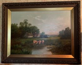 T Mathew, ‘Surrey Downs’. An oil on canvas painting in gilt frame. Signed lower right T.Mathew 1885.