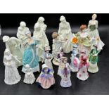 A large collection of ceramic figurines to include Coalport Innocence, Here comes the Bride,