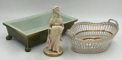 Royal Worcester Figurine 1016 - V12 - 20.5cm along with a Dresden lattice work fruit bowl 24.5cm and