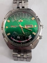 An Orient perpetual calendar automatic steel wristwatch with green gradient dial. Case numbered